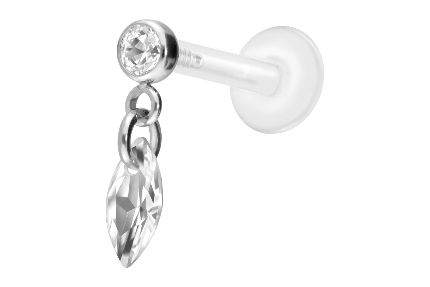 PTFE Labret Piercing mit Innengewinde + Titan-Aufsatz KRISTALLOVAL
